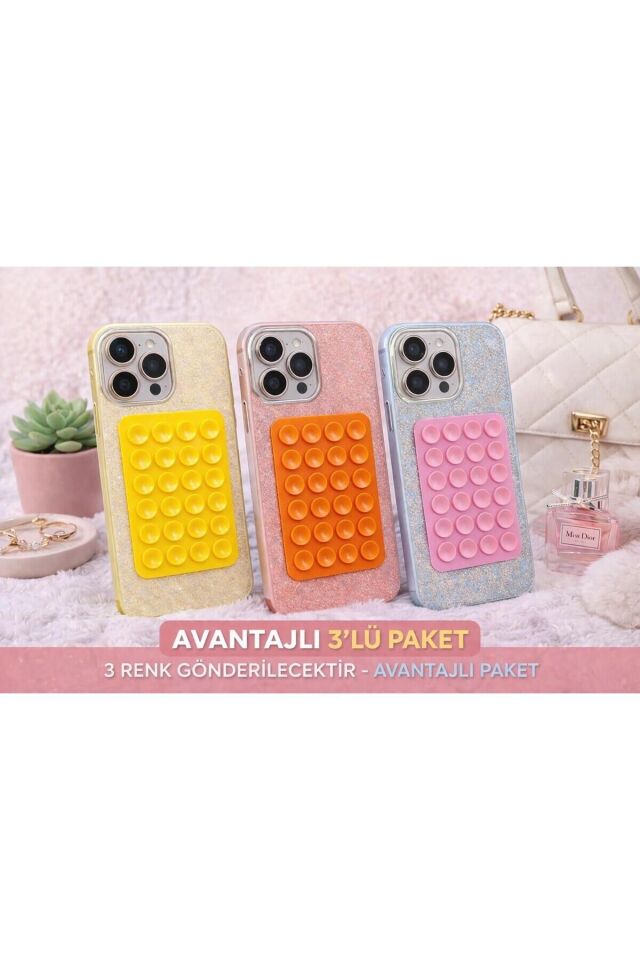 Simli Vantuzlu Telefon Tutucu 3’lü Set | Güçlü Tutuş Kaymaz Sabitleyici | Tüm Telefonlarla Uyumlu Çok Renkli