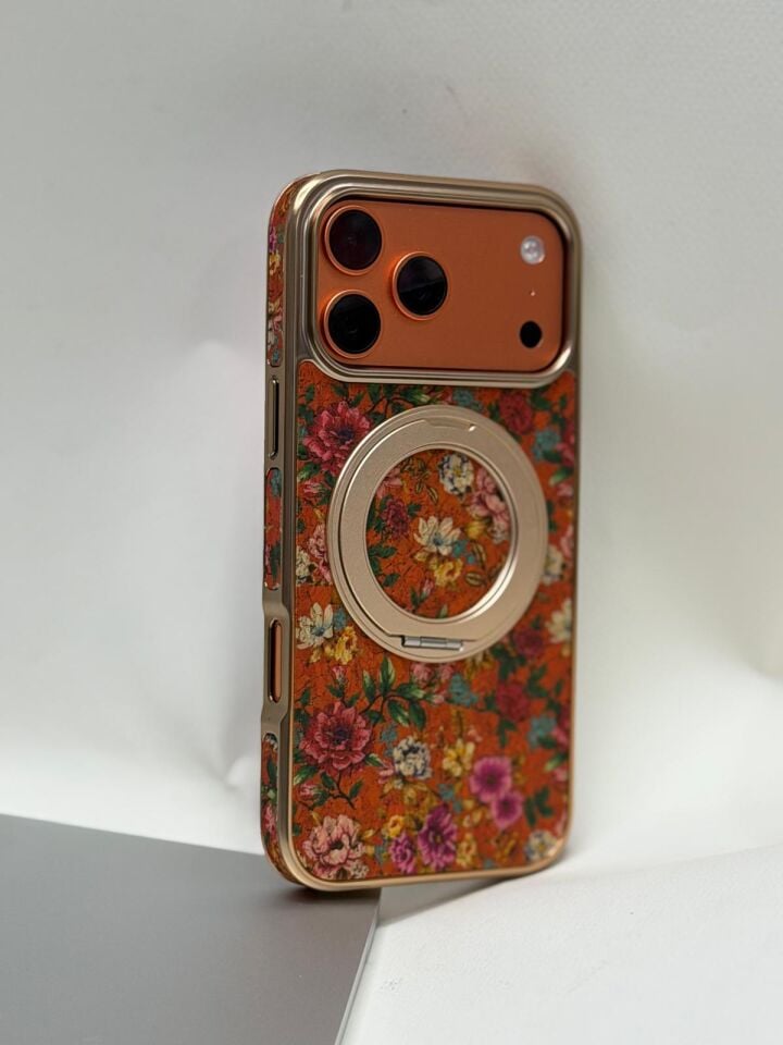 iPhone 17 Pro Max Tuval Kılıf - Egzotik Lotus Desenli Sanatsal Koruyucu Model 1 Standlı