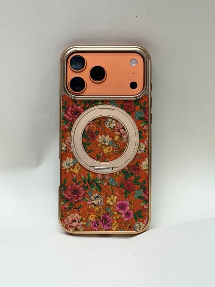 iPhone 17 Pro Max Tuval Kılıf - Egzotik Lotus Desenli Sanatsal Koruyucu Model 1 Standlı
