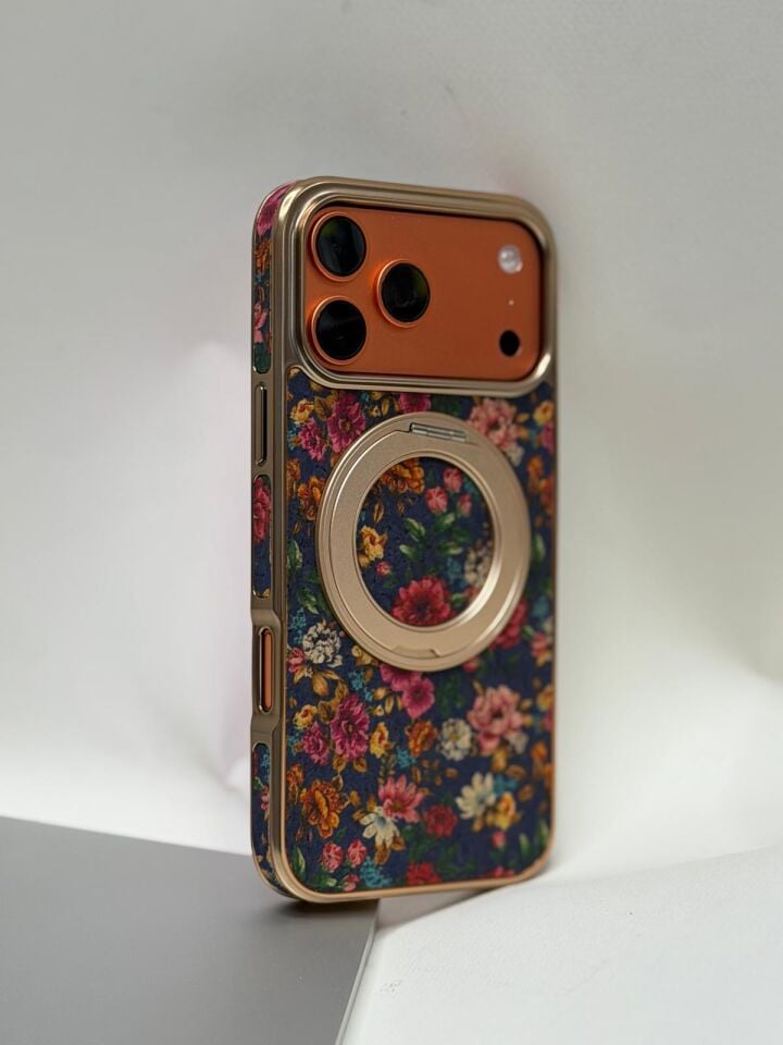 iPhone 17 Pro Max Tuval Kılıf - Egzotik Lotus Desenli Sanatsal Koruyucu Model 2 Standlı