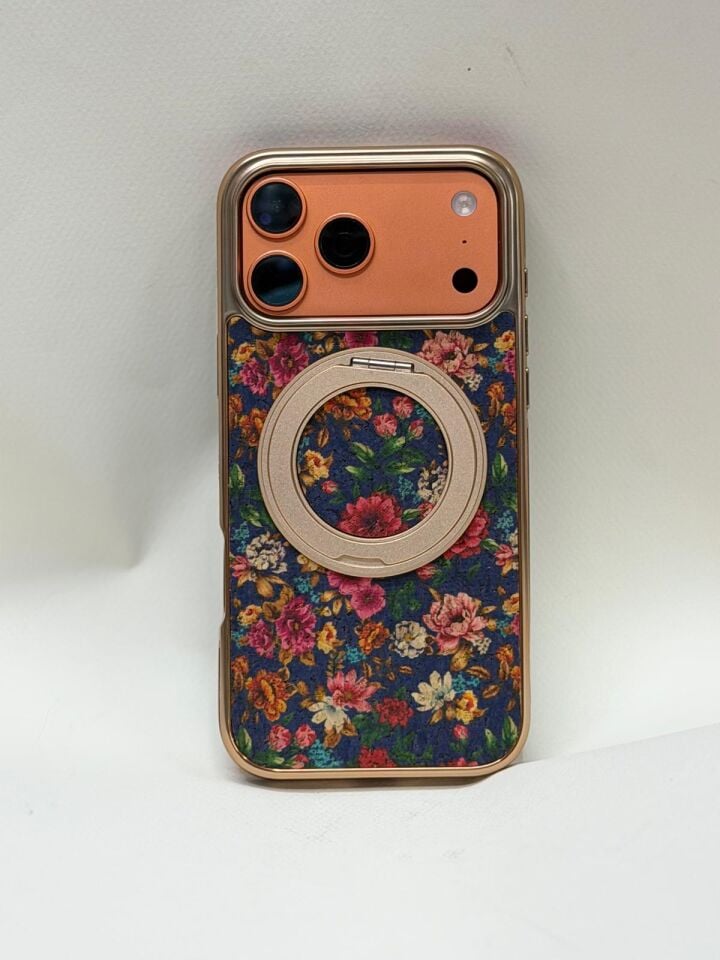 iPhone 17 Pro Max Tuval Kılıf - Egzotik Lotus Desenli Sanatsal Koruyucu Model 2 Standlı