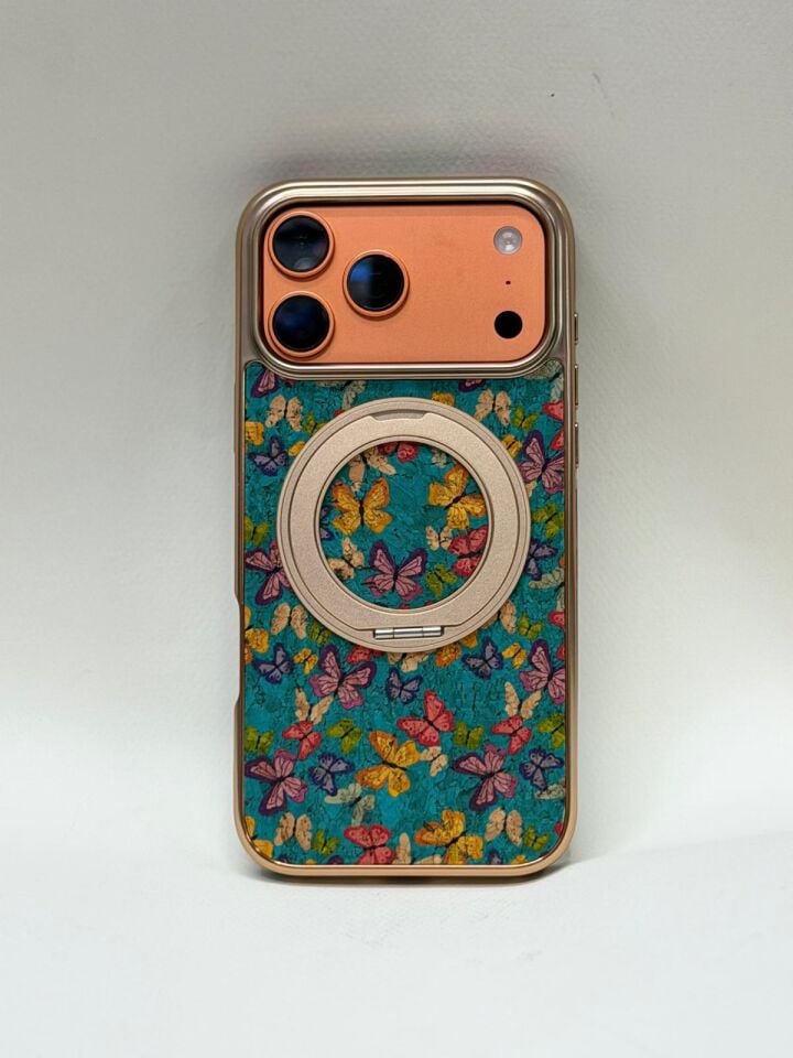 iPhone 17 Pro Max Tuval Kılıf - Egzotik Lotus Desenli Sanatsal Koruyucu Model 3 Standlı