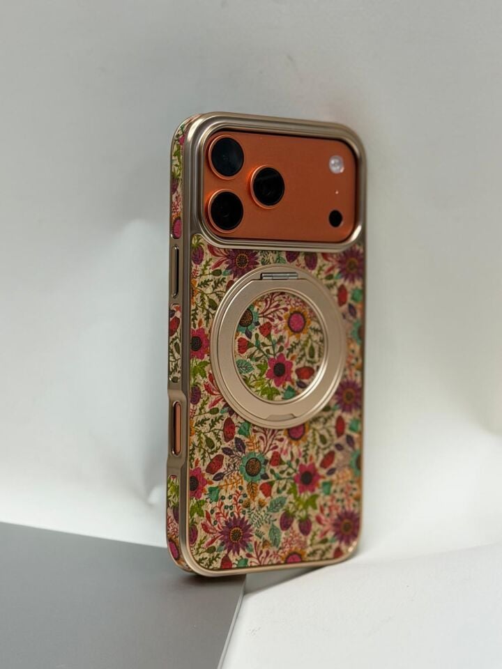 iPhone 17 Pro Max Tuval Kılıf - Egzotik Lotus Desenli Sanatsal Koruyucu Model 7 Standlı