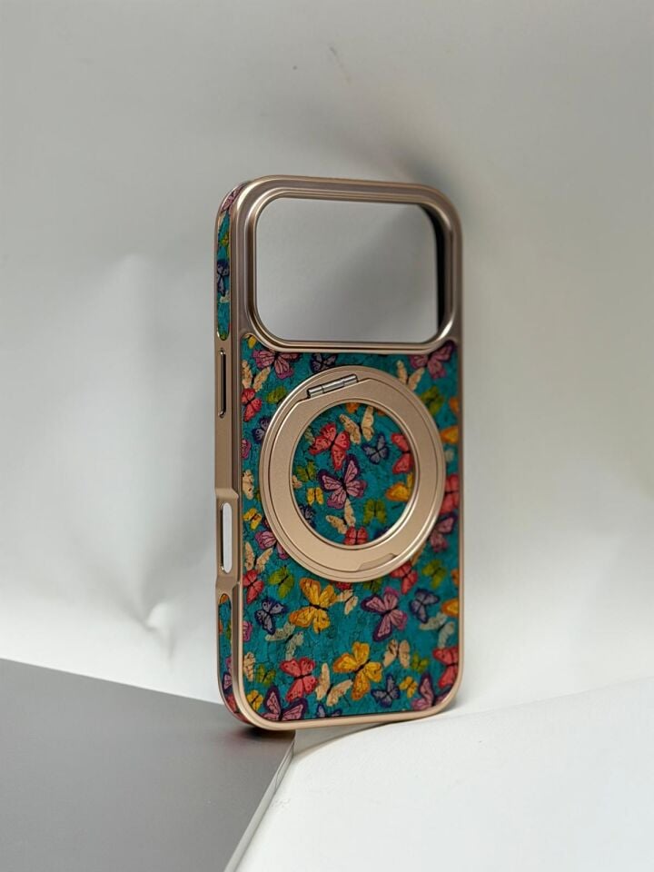 iPhone 17 Pro Tuval Kılıf - Egzotik Lotus Desenli Sanatsal Koruyucu Model 1 Standlı