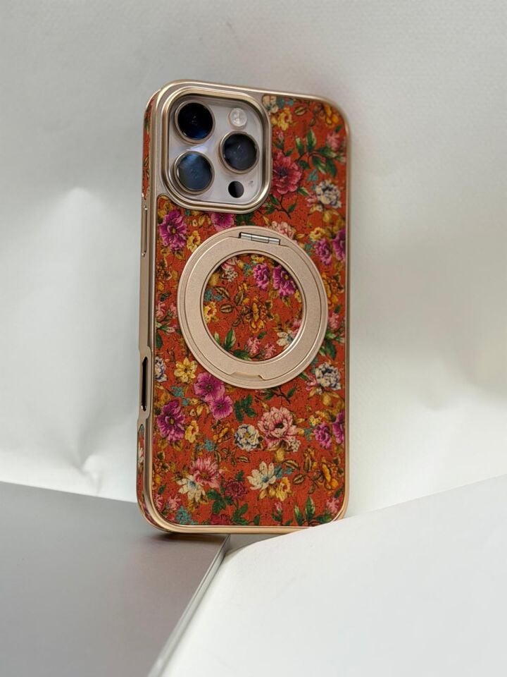 iPhone 16 Pro Max Tuval Kılıf - Egzotik Lotus Desenli Sanatsal Koruyucu Model 3 Standlı