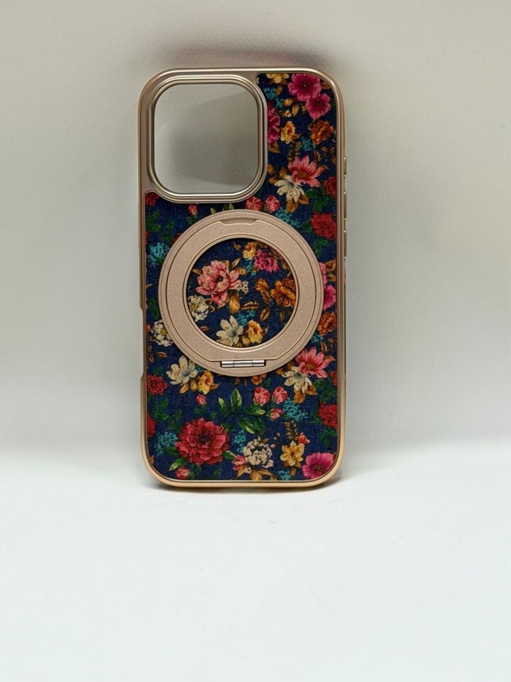 iPhone 16 Pro Tuval Kılıf - Egzotik Lotus Desenli Sanatsal Koruyucu Model 1 Standlı