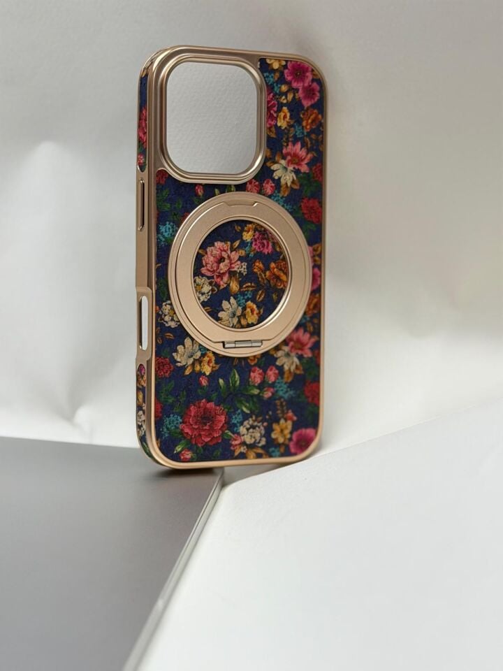 iPhone 16 Pro Tuval Kılıf - Egzotik Lotus Desenli Sanatsal Koruyucu Model 1 Standlı