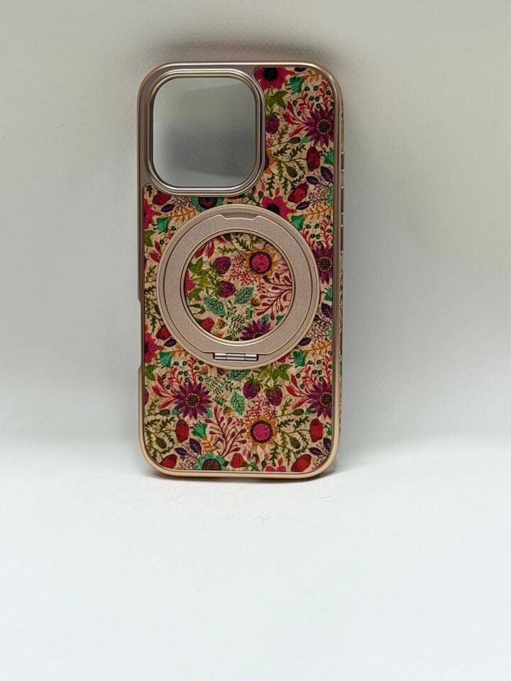 iPhone 16 Pro Tuval Kılıf - Egzotik Lotus Desenli Sanatsal Koruyucu Model 2 Standlı