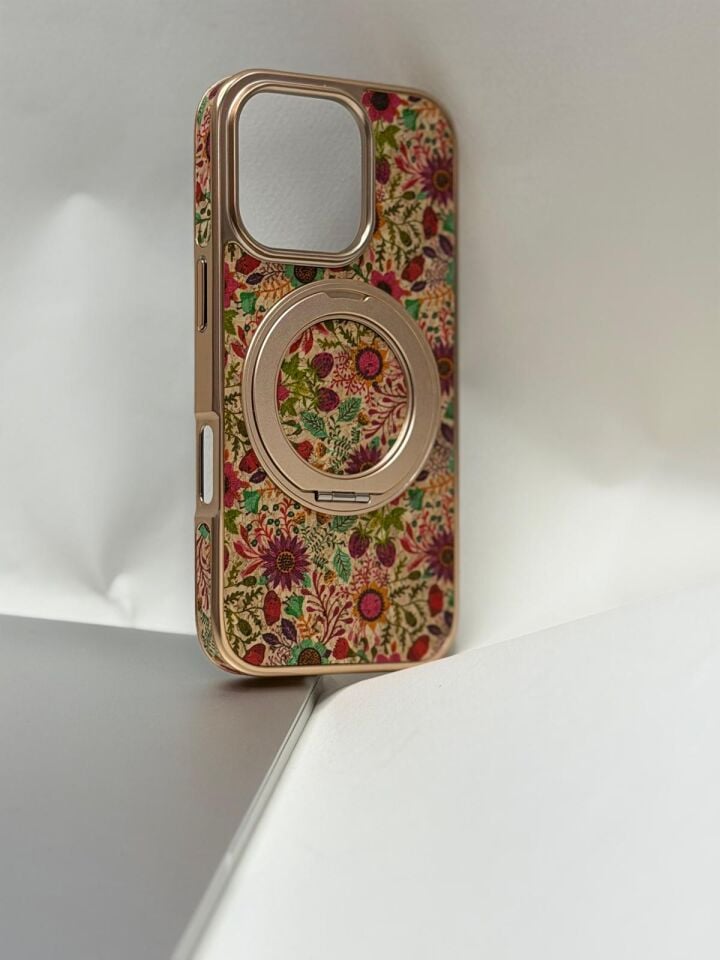 iPhone 16 Pro Tuval Kılıf - Egzotik Lotus Desenli Sanatsal Koruyucu Model 2 Standlı