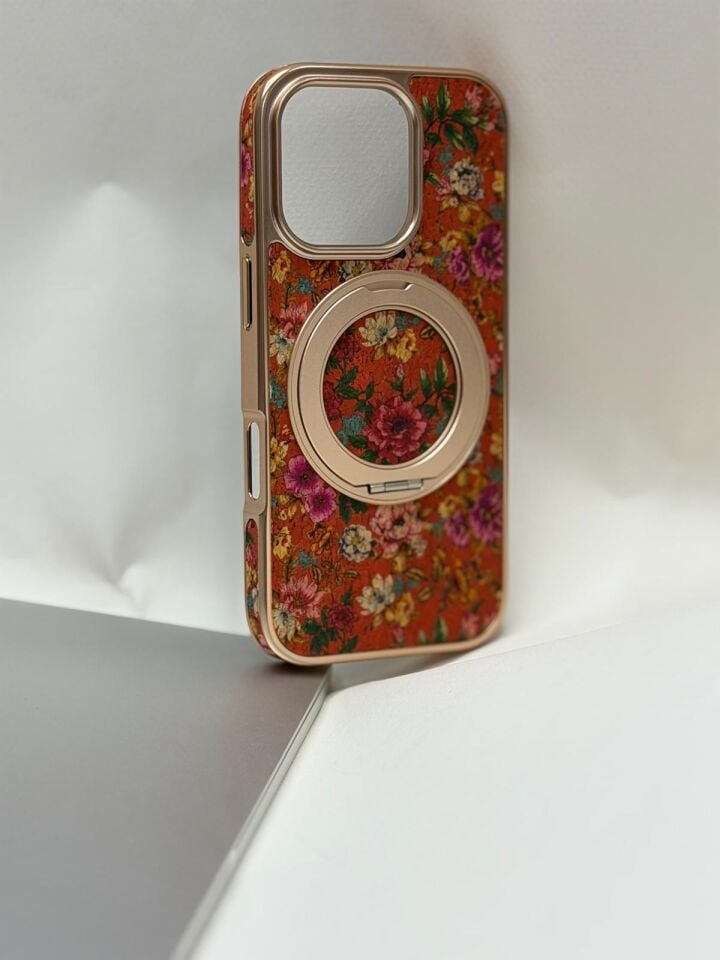 iPhone 16 Pro Tuval Kılıf - Egzotik Lotus Desenli Sanatsal Koruyucu Model 3 Standlı