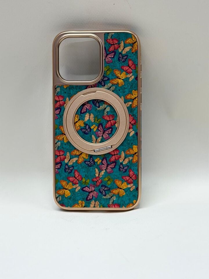 iPhone 15 Pro Max Tuval Kılıf - Egzotik Lotus Desenli Sanatsal Koruyucu Model 2 Standlı
