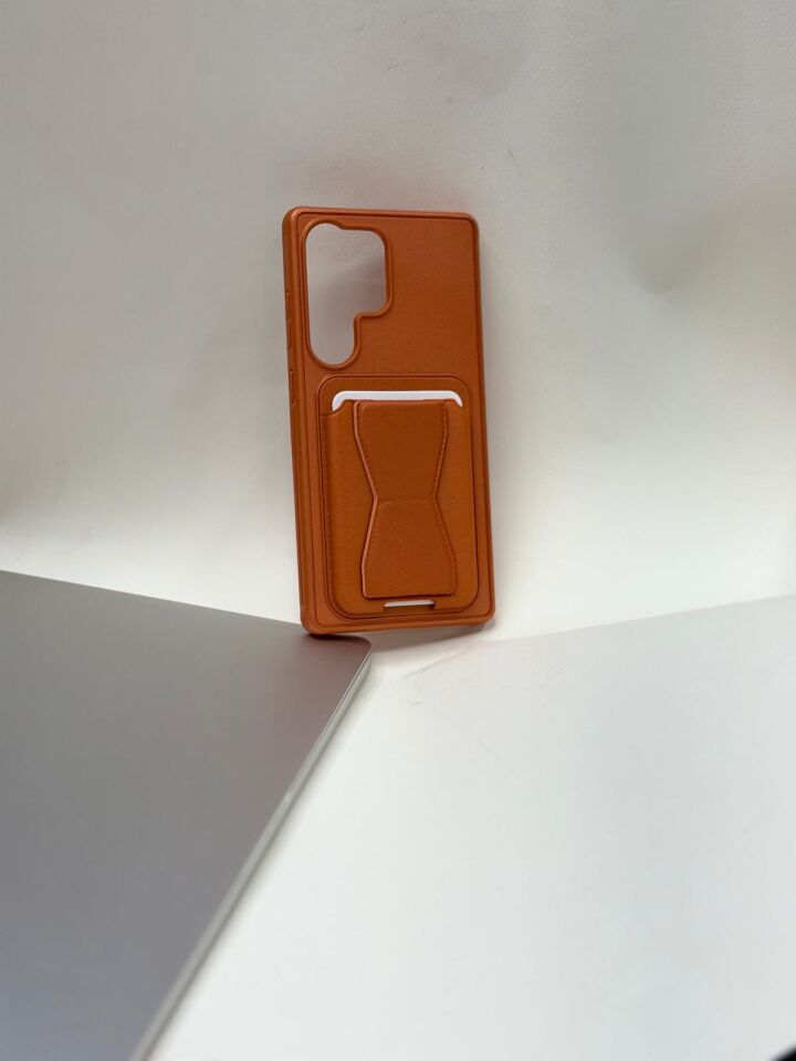 Samsung Galaxy S25 FE Uyumlu Kartlıklı Premium Kılıf - Gizli Bölmeli Cüzdan Kılıf Turuncu
