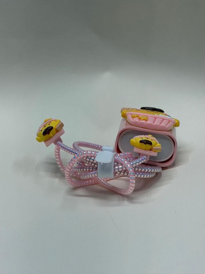 iPhone Uyumlu Sweety Sevimli Figürlü Şarj Başlığı ve Kablo Koruyucu Set