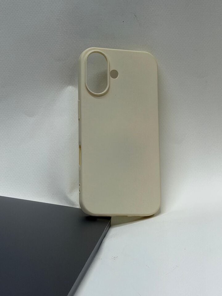 iPhone 16 İle Tam Uyumlu Premium Lansman Kılıfı - İçi Kadife Lansman Özel Silikon Krem