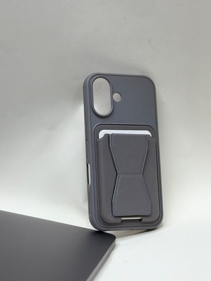 iPhone 16 Uyumlu Deri Görünümlü Standlı ve Kartlıklı Darbe Emici Kılıf