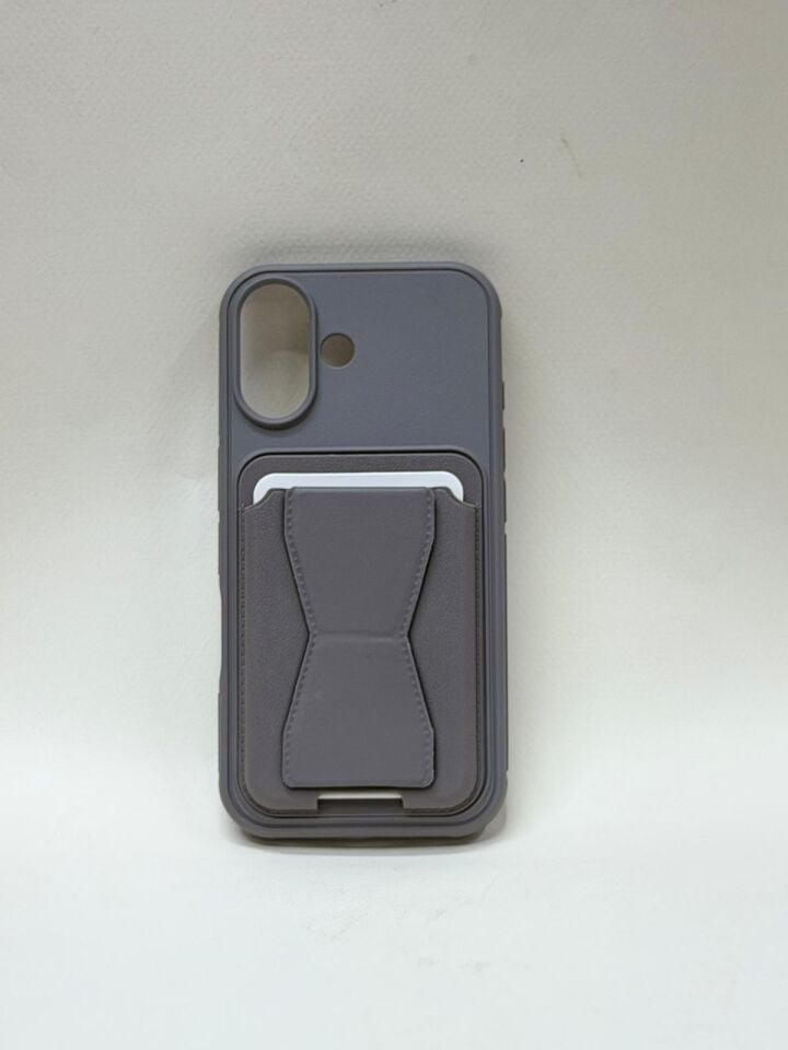 iPhone 16 Uyumlu Deri Görünümlü Standlı ve Kartlıklı Darbe Emici Kılıf