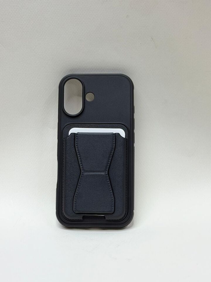 iPhone 16 Uyumlu Deri Görünümlü Standlı ve Kartlıklı Darbe Emici Kılıf
