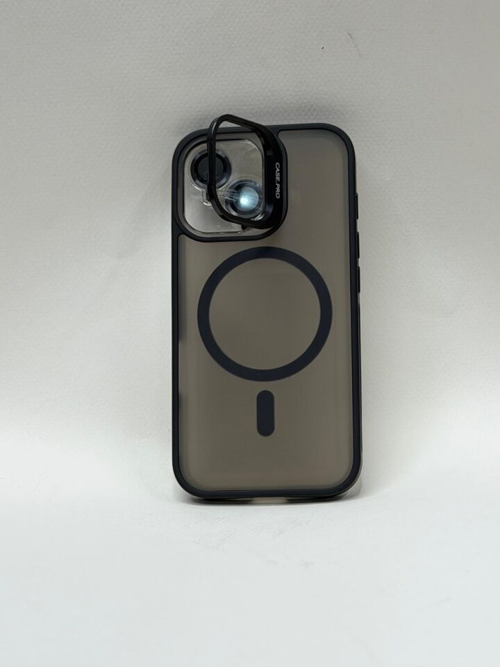 Iphone 16 MagSafe Uyumlu Kamera Standlı Darbe Emici Zırh Kılıf Siyah