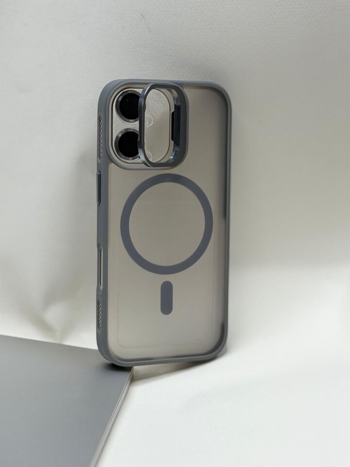 iPhone 17 Uyumlu MagSafe Destekli Kapaklı Cüzdan Kılıf - Mıknatıslı Stantlı Kapak Gri