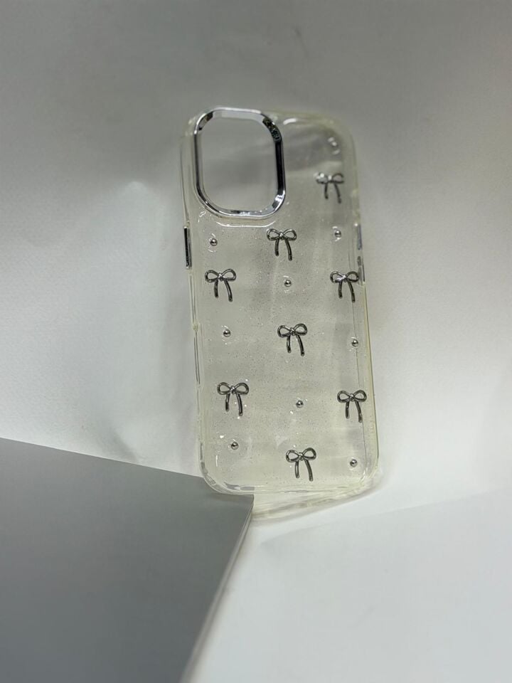 iPhone 17 Uyumlu Şeffaf Desenli Kılıf - Sararmayan Ultra İnce Darbe Emici Kapak Gri Kurdele Desenli