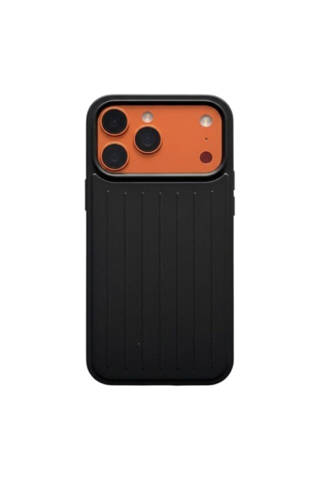 Iphone 17 Pro Max Uyumlu Çizgili Valiz Desenli Premium Kılıf Siyah