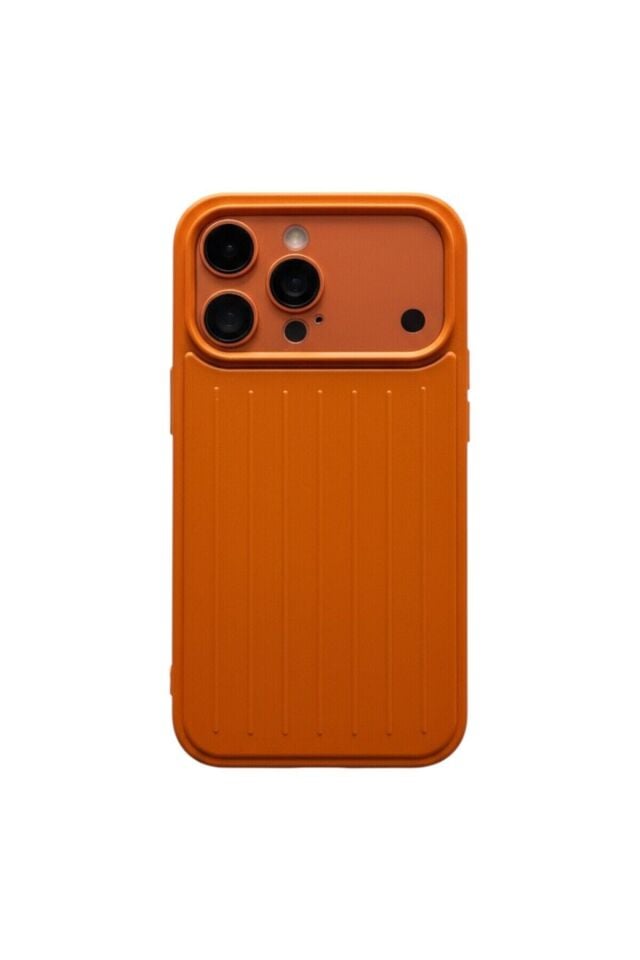 Iphone 17 Pro Max Uyumlu Çizgili Valiz Desenli Premium Kılıf Turuncu