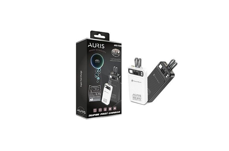 Auris 82.5W Super Fast 22.000 mAh Kendinden Kablolu Dijital Göstergeli Taşınabilir Hızlı Şarj Cihazı Powerbank - Siyah