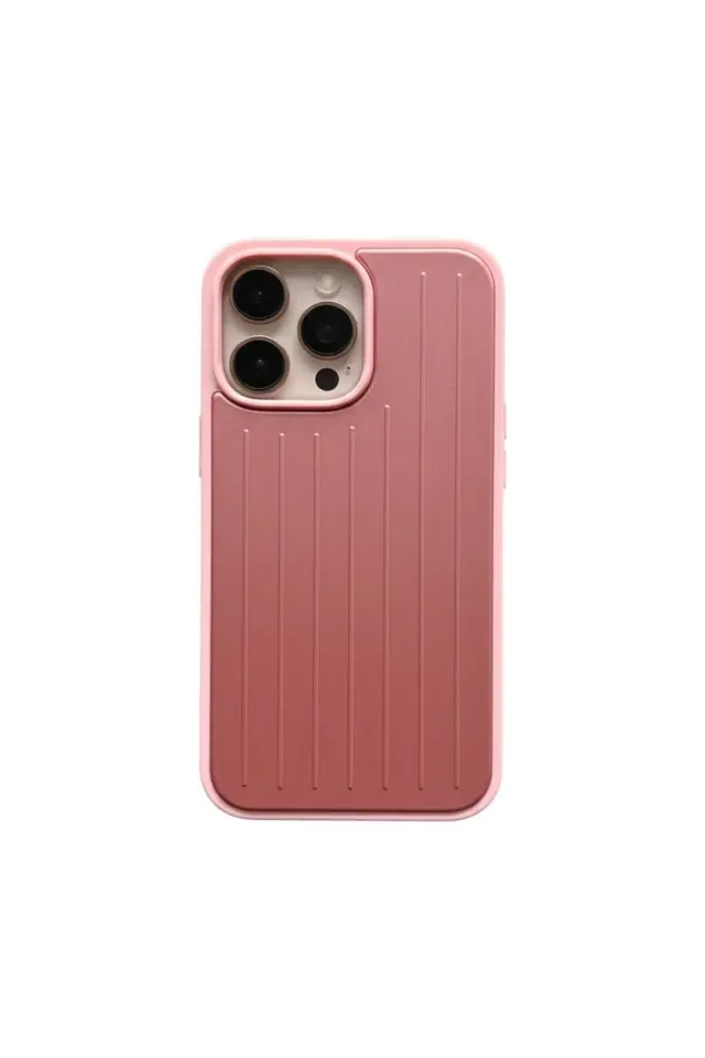 iPhone 16 Pro Max İle Uyumlu Valiz Tasarımlı Darbe Emici Lansman Kılıf Pembe
