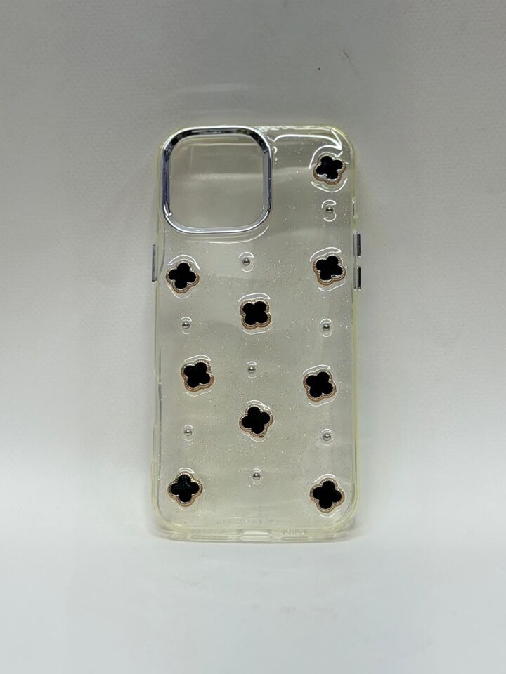 iPhone 16 Pro Max Uyumlu Mücevher Desenli Kristal Parıltılı Lansman Kılıf Siyah Desenli
