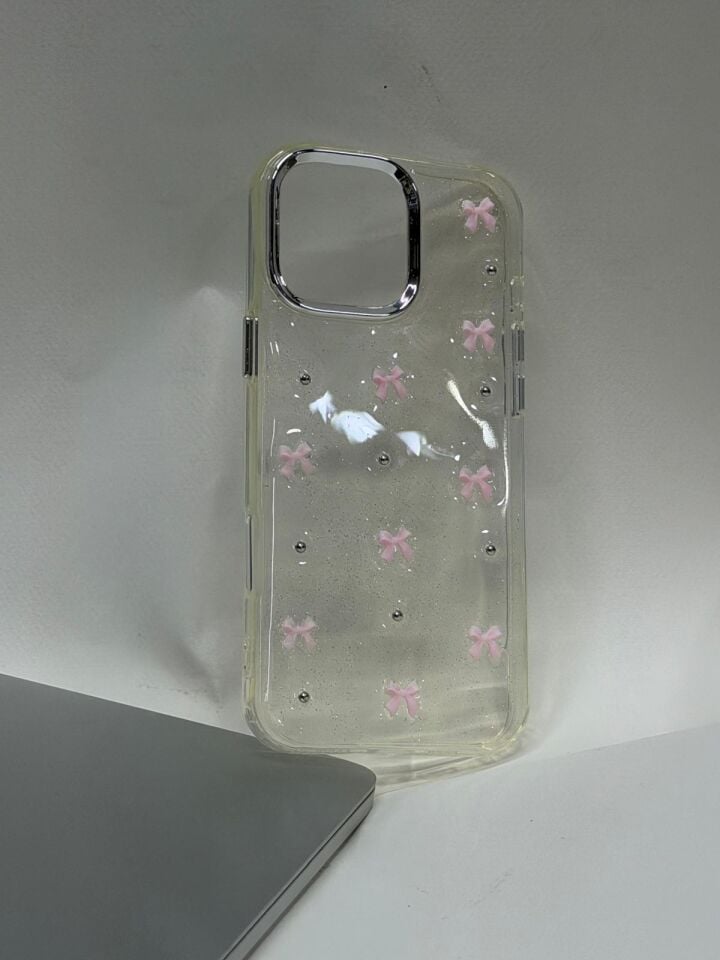 iPhone 16 Pro Max Uyumlu Mücevher Desenli Kristal Parıltılı Lansman Kılıf Kurdele
