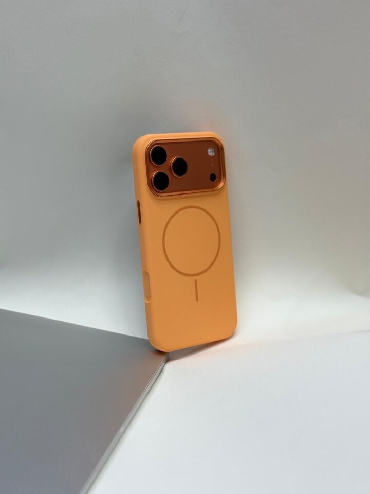 Iphone 17 Pro Max Uyumlu Magsafe Leke tutmaz Silikon Lansman Kılıf Turuncu 1
