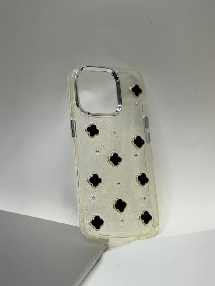 iPhone 16 Pro Uyumlu Mücevher Desenli Kristal Lüks Koruma Kılıfı – Parlak ve Şık Tasarım Siyah Desenli