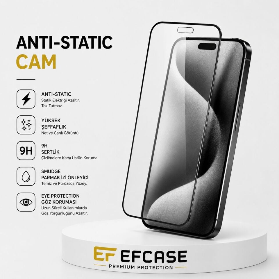 Efcase iPhone 11 Antistatik Ekran Koruyucu – Toz Tutmayan Kolay Kurulum Cam
