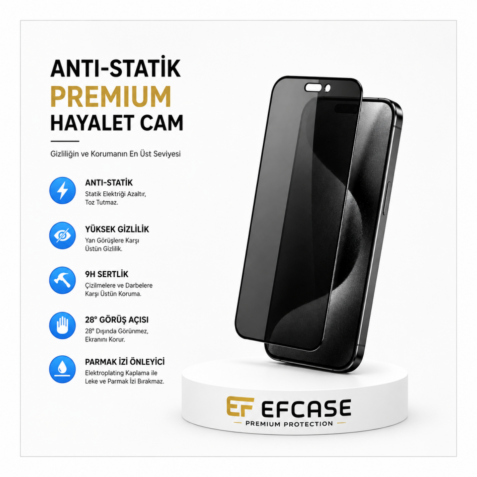 Efcase iPhone 11 Antistatik Hayalet Premium Ekran Koruyucu – Toz Tutmayan Gizlilik Filtreli Cam