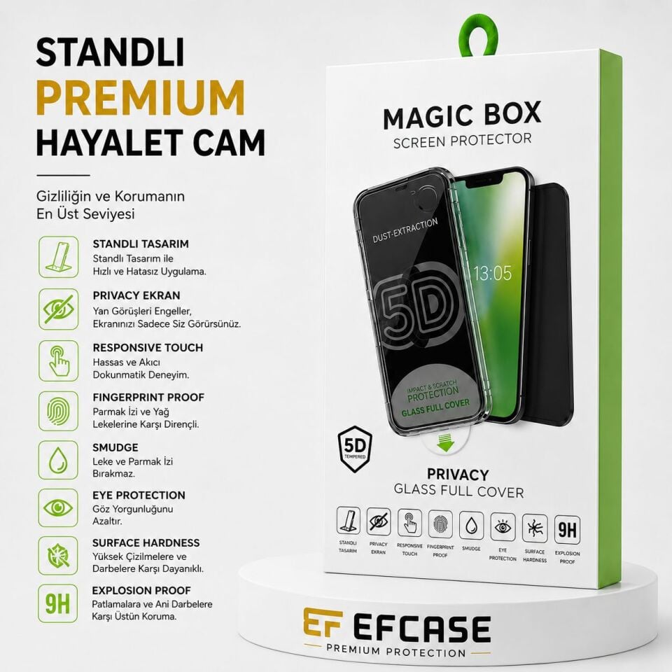 Efcase iPhone 11 Standlı Premium Hayalet Ekran Koruyucu – Entegre Standlı Gizlilik Camı