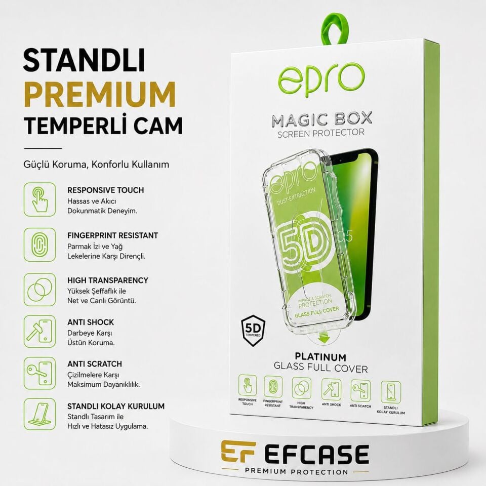 Efcase iPhone 11 Standlı Premium Temperli Ekran Koruyucu – Dahili Stand Özellikli Darbe Emici Cam