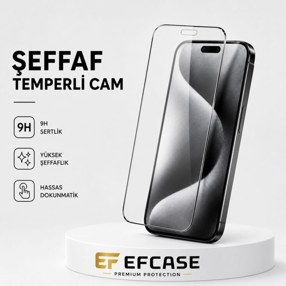 Efcase iPhone 11 Şeffaf Temperli Cam – HD Netlikte Darbe Emici Ekran Koruyucu