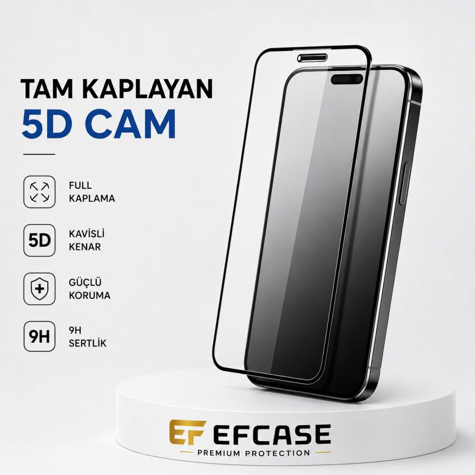 Efcase iPhone 11 Tam Kaplayan 5D Ekran Koruyucu – Siyah Çerçeveli Kenardan Kenara Tam Koruma Cam