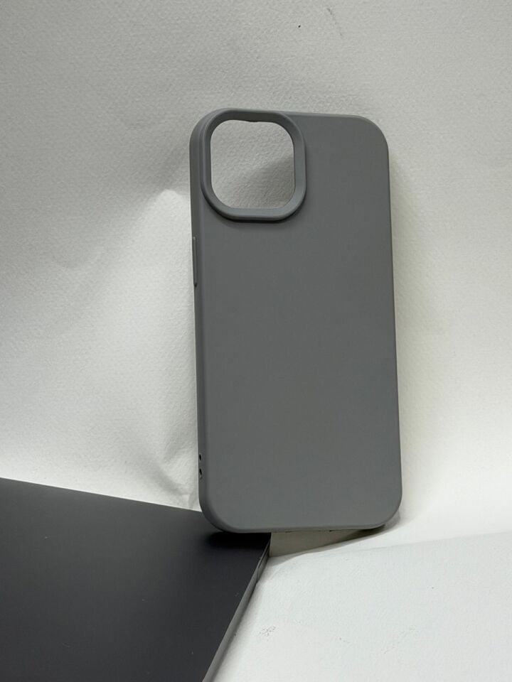 iPhone 15 Lansman Kılıfı - İçi Kadife Süet Mikrofiber Silikon Koruma Gri