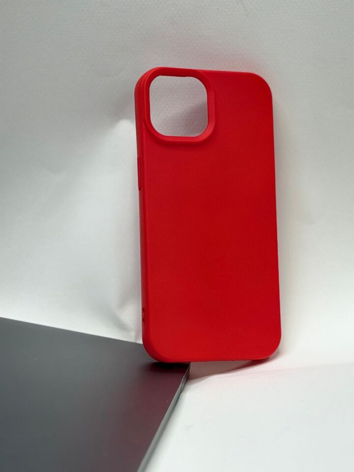 iPhone 15 Lansman Kılıfı - İçi Kadife Süet Mikrofiber Silikon Koruma Kırmızı