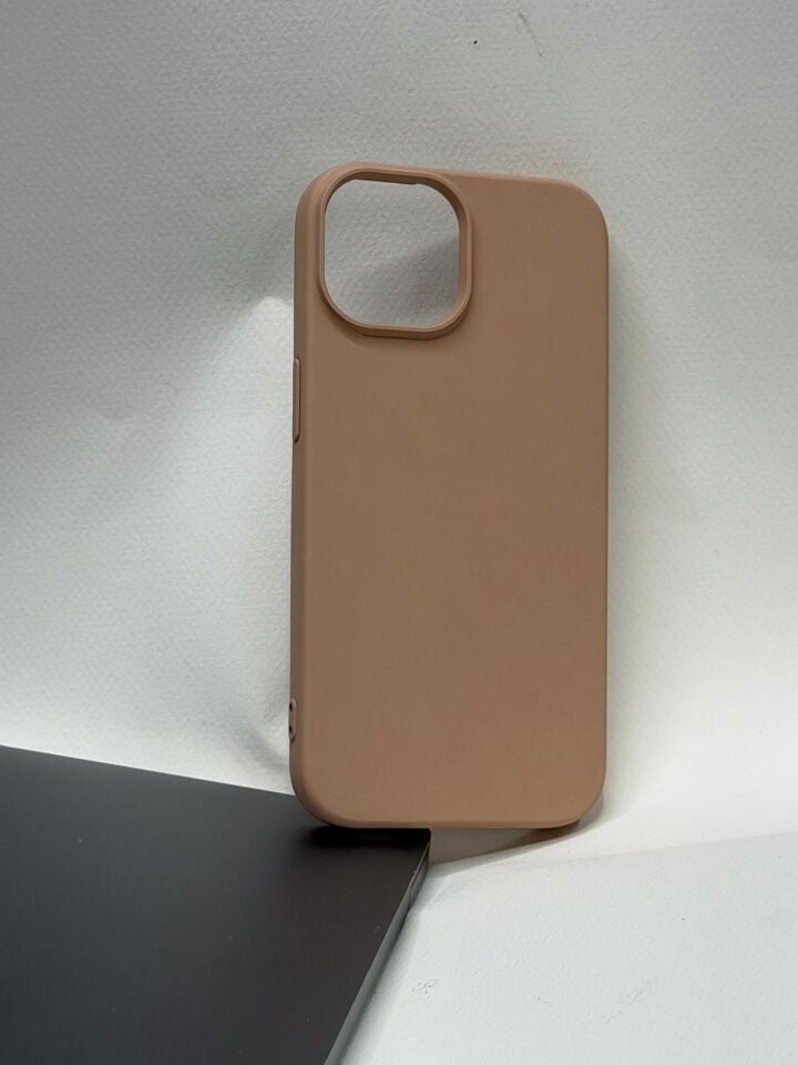 iPhone 15 Lansman Kılıfı - İçi Kadife Süet Mikrofiber Silikon Koruma Kahverengi