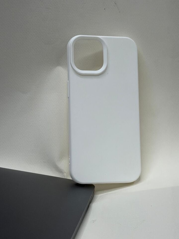 iPhone 15 Lansman Kılıfı - İçi Kadife Süet Mikrofiber Silikon Koruma Beyaz